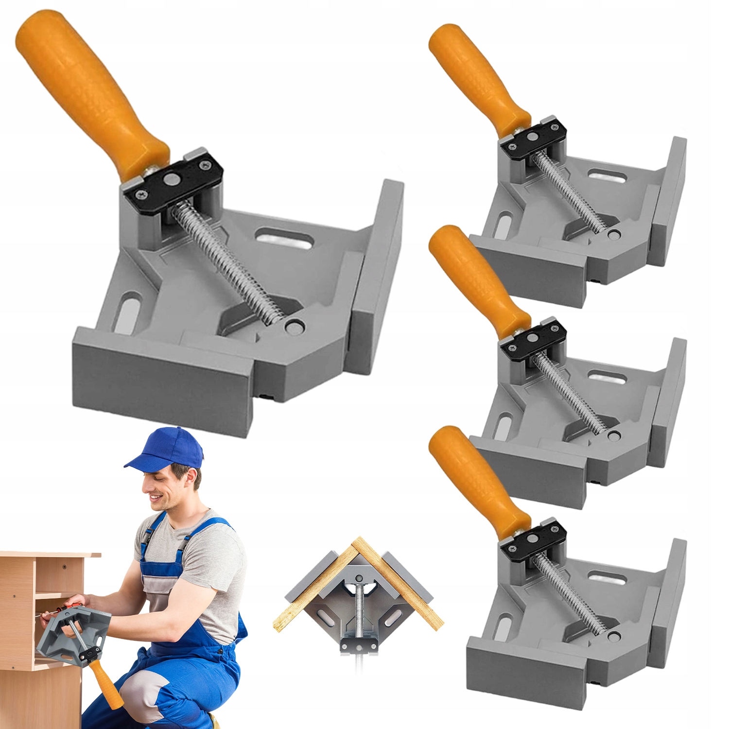 Truhlářský Úhlový Svěrák 90° 4 Kusy Hliníková Úhlová Svorka Rohový Svěrák