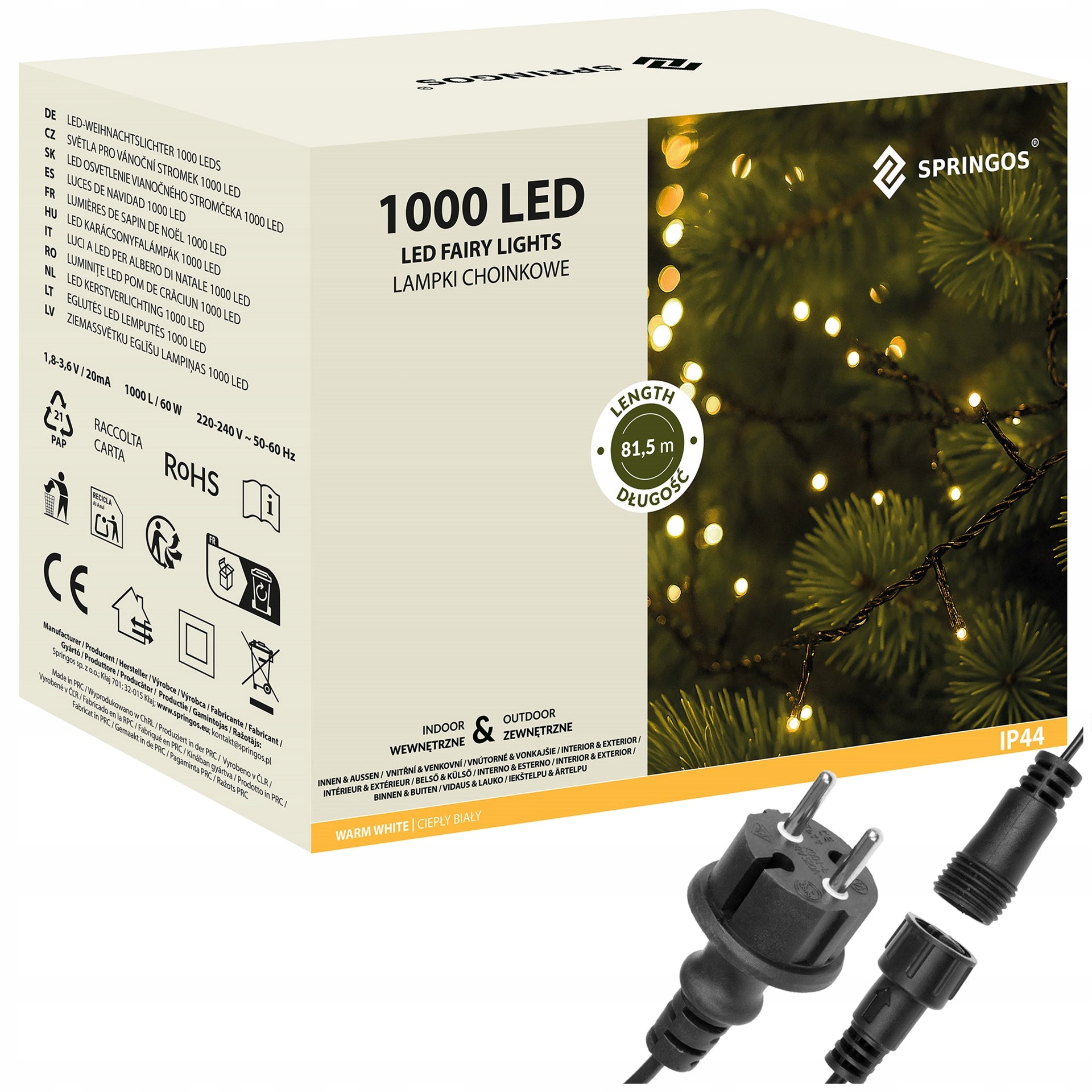 1000LED Venkovní Vánoční Osvětlení IP44 Teplá Bílá Světelná Girlanda