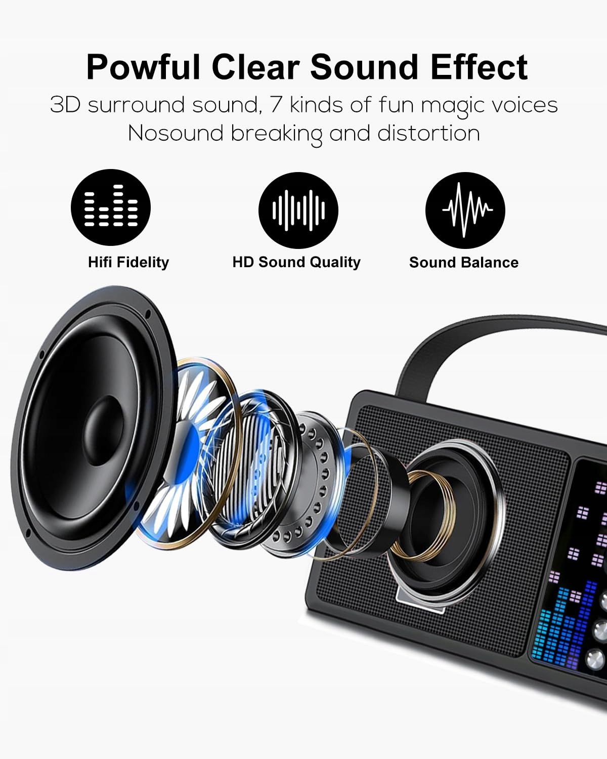 KARAOKE SYSTEM Z 2 MIKROFONAMI Bluetooth Głośnik Dla Dzieci i Dorosłych — miniatura 2