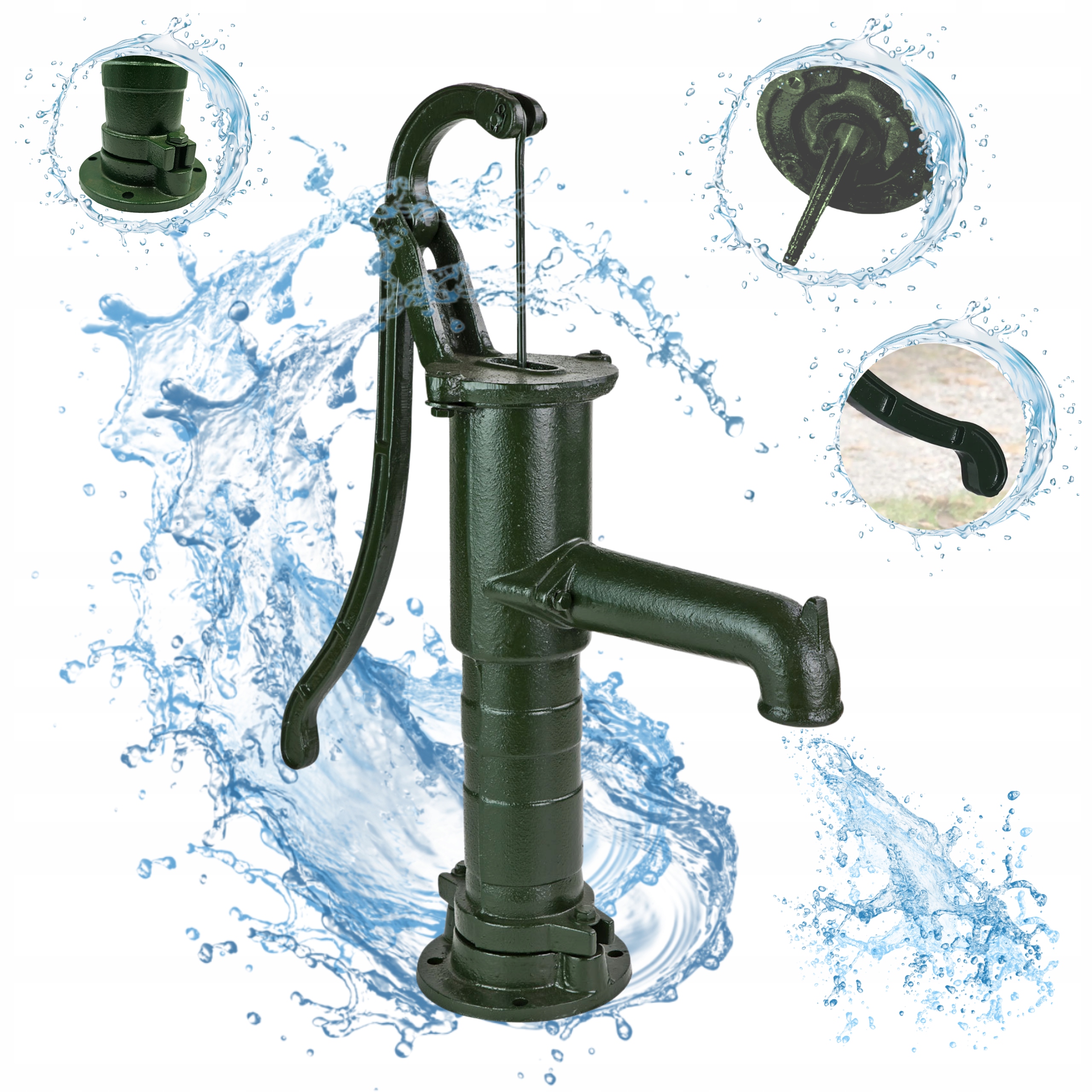 Pompa Do Wody Abisynka Ogrodowa Ręczna Abisyńska Żeliwna Ozdobna Zielona