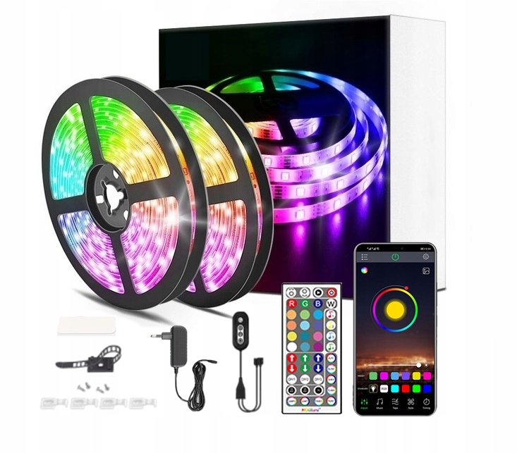 Zestaw Taśma Led 20M Rgb 5050 Bluetooth Kontroler Muzyka Ledy Pilot Apka