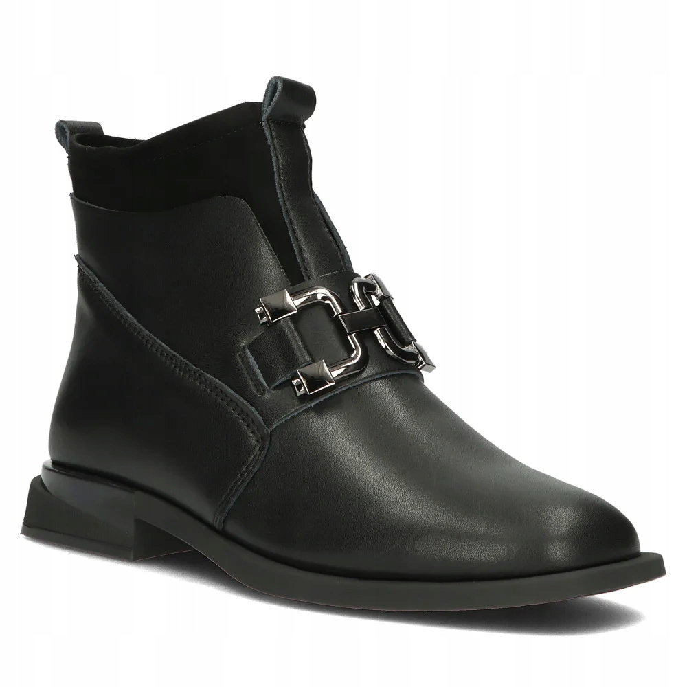 Buty damskie botki skórzane na płaskim Filippo klamra r.38