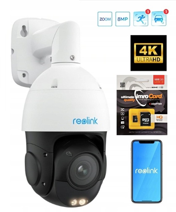 Kamera Reolink 823S1 8MP 4K Uhd 5xZOOM PoE 3D Dnr rotace 360° Karta 128GB