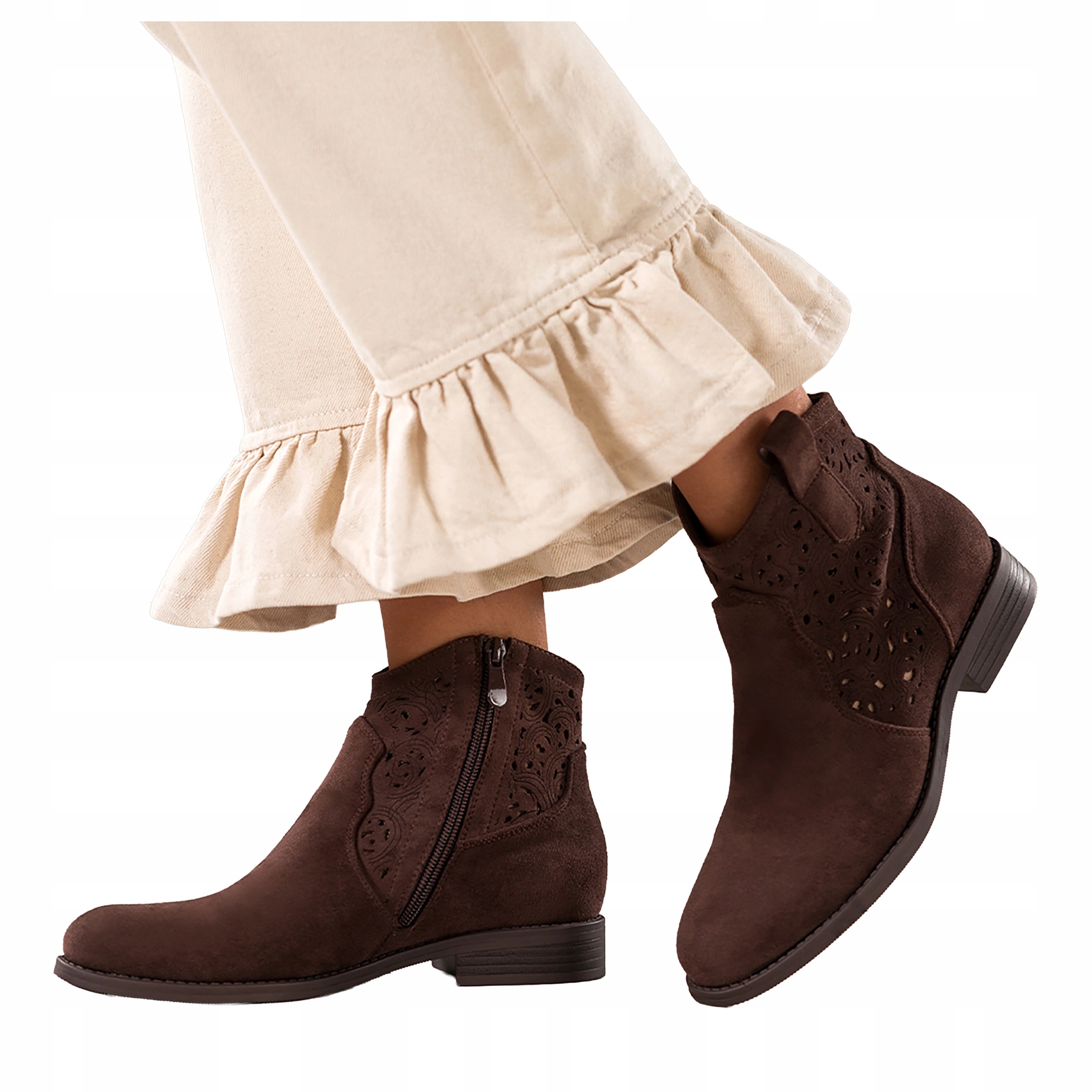 Kotníkové Boty Čokoládové Dámské Ploché Ažurové Svršek Semišové Pohodlné r 39