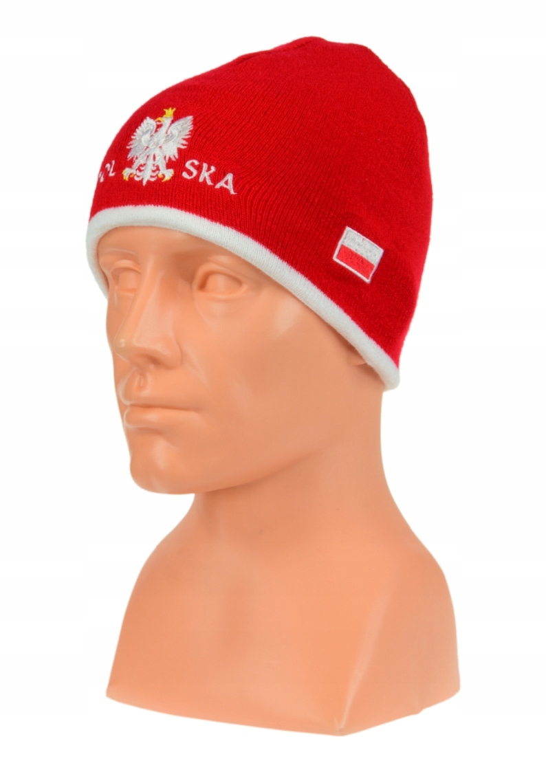 CZAPKA ZIMOWA POLSKA dla kibica POLSKI czerwona napis