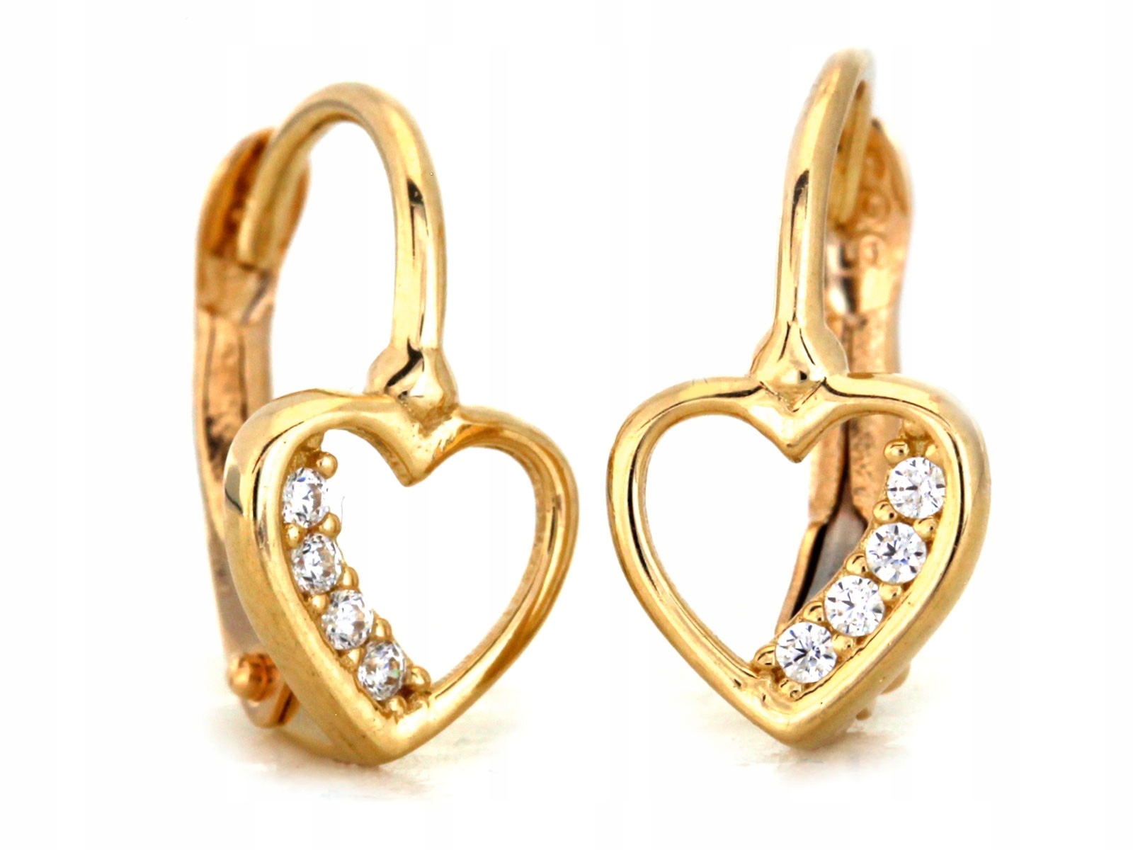 Náušnice Ze Zlata 585, zapínání anglické srdce s drobnými kamínky
