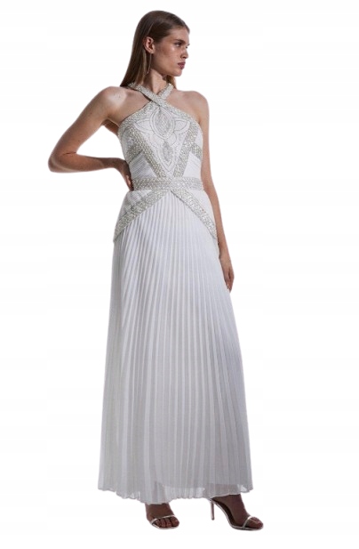 Karen Millen Šaty Plisovaná Bílá Maxi 38 Y1U
