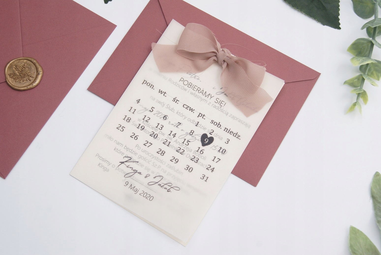 PIĘKNE ZAPROSZENIA ŚLUBNE Z KALENDARZEM I WSTĄŻKĄ Marka inny