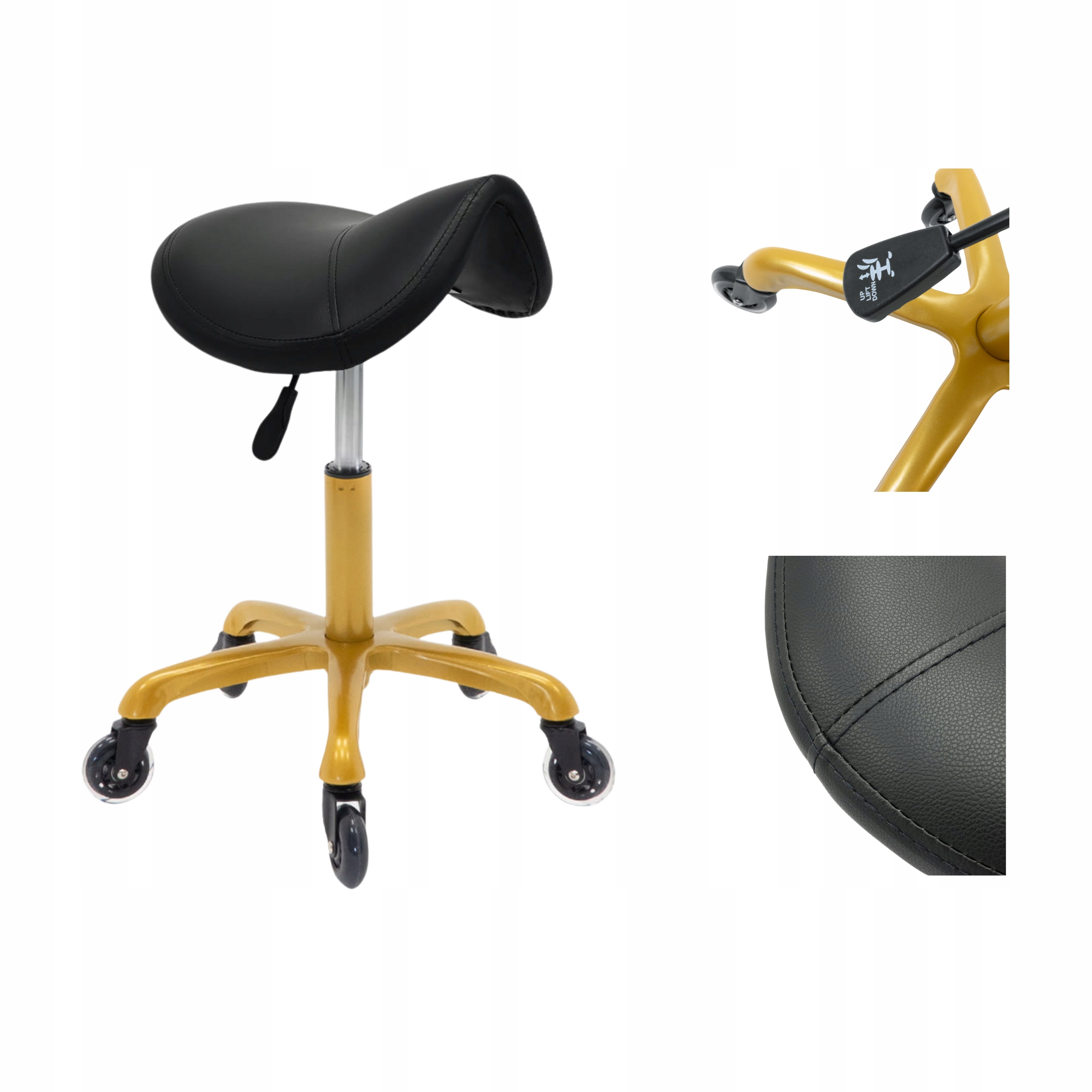 Taboret Kosmetyczny Siodło Fryzjerski Krzesło Rodeo Hoker Czarny Złoty