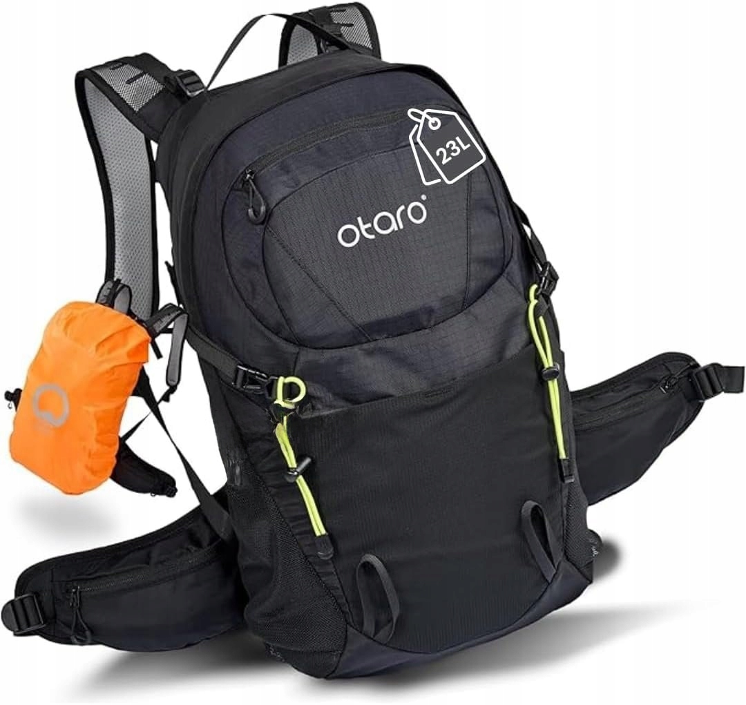 Otaro Turystyczny Plecak Trekkingowy 23L Czarny Lekki Pokrowiec Wodoodporny