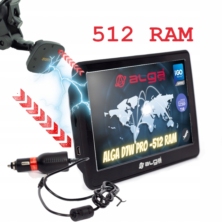 

Alga D7W PRO-512 Ram. iGO Primo Adr, Nawigacja Gps