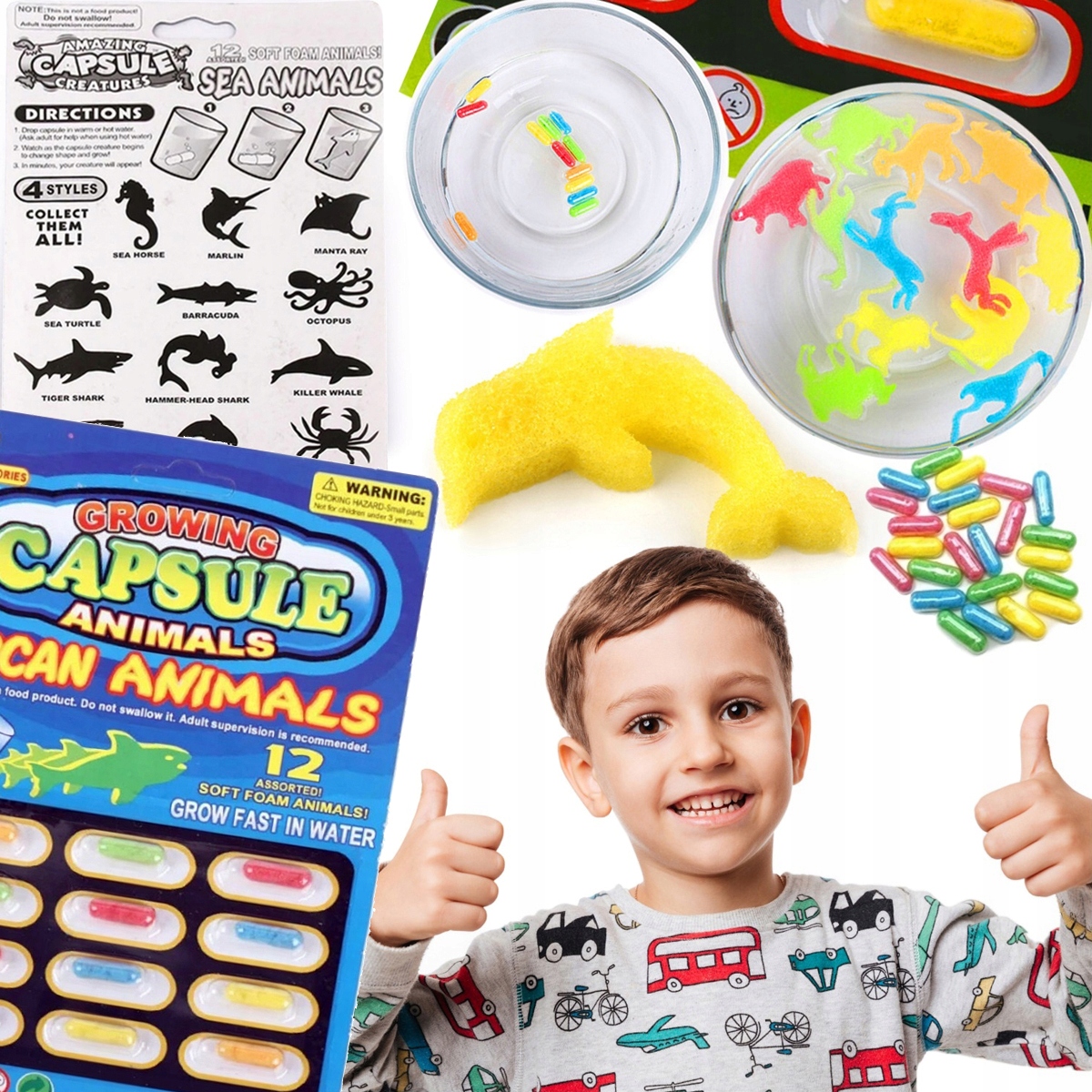 12x MAGICZNE KAPSUŁKI ROSNĄCE W WODZIE ZWIERZĘTA WODNE DO KĄPIELI GRY ZABAW