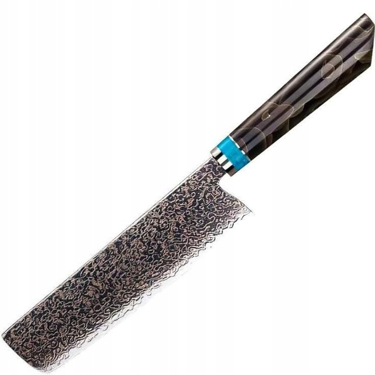 Damaškový kuchynský nôž Zetsu Nakiri/Hnedá/Modrá KP-37410
