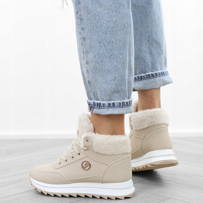 Beżowe śniegowce sneakersy damskie ocieplane futerko TL232 r.40 Długość wkładki 26 cm