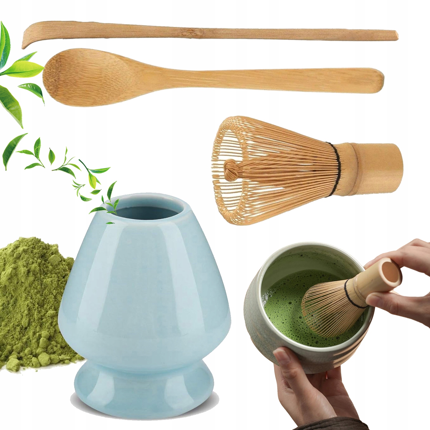 Levně Sada Nářadí Matcha 4V1 Bambusová Keramická Pro Přípravu Čaje