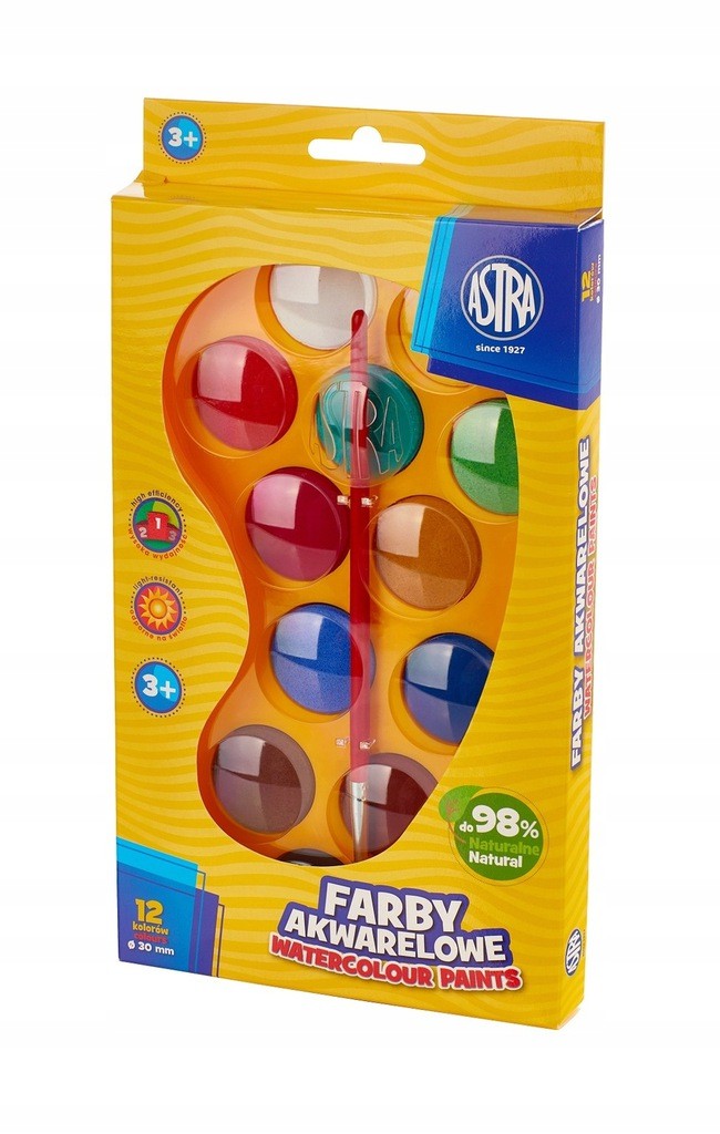 ASTRA FARBY AKWARELOWE SZKOLNE AKWARELE 12 KOLORÓW
