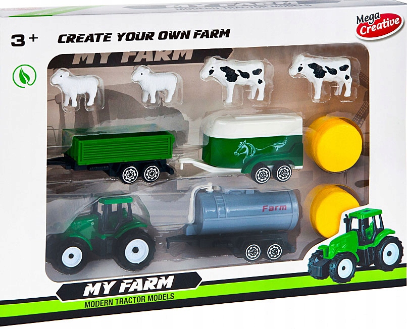 

Zestaw Farma Traktor 3 Przyczepy Zwierzęta Snopki
