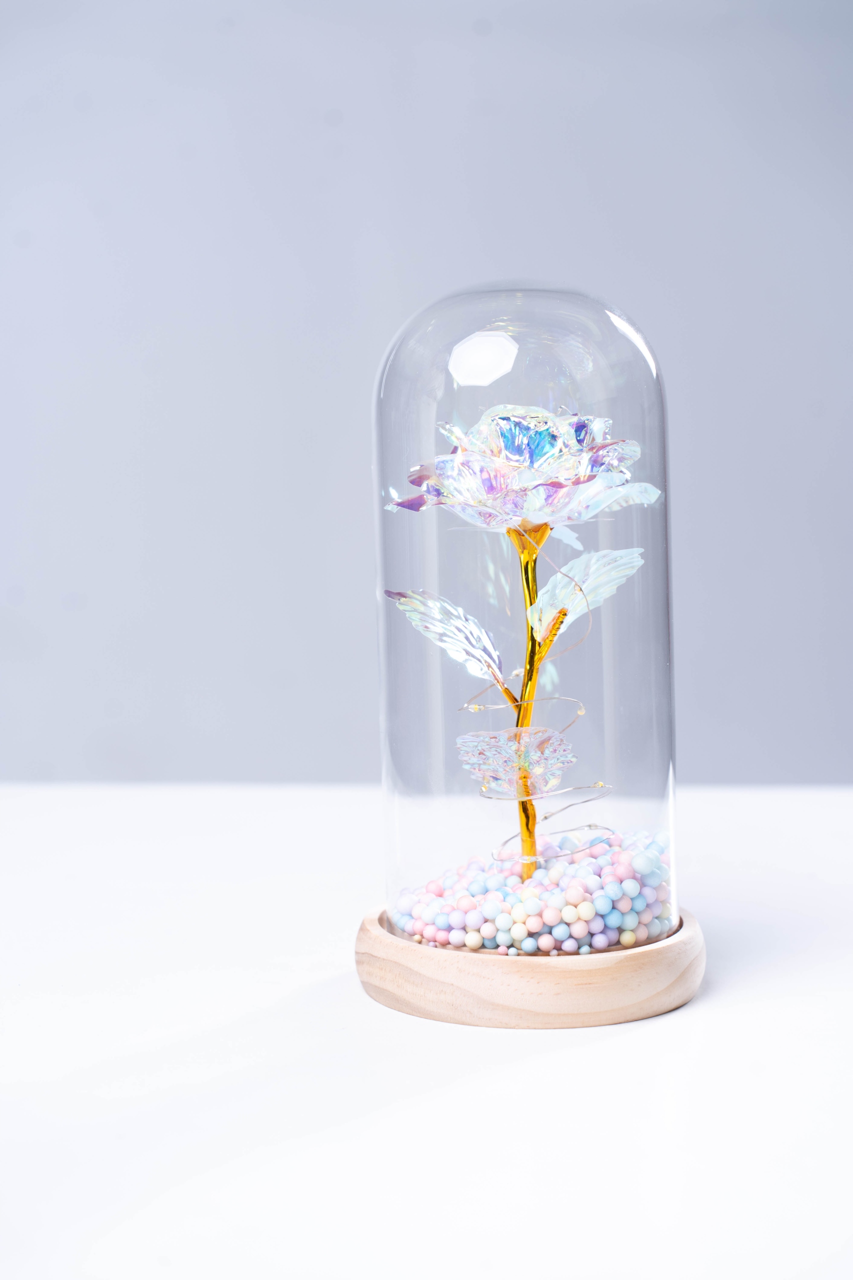 WIECZNA RÓŻA W SZKLE ŚWIECĄCA LED PREZENT DLA NAUCZYCIELA ZAKOŃCZENIE ROKU Wysokość 24 cm