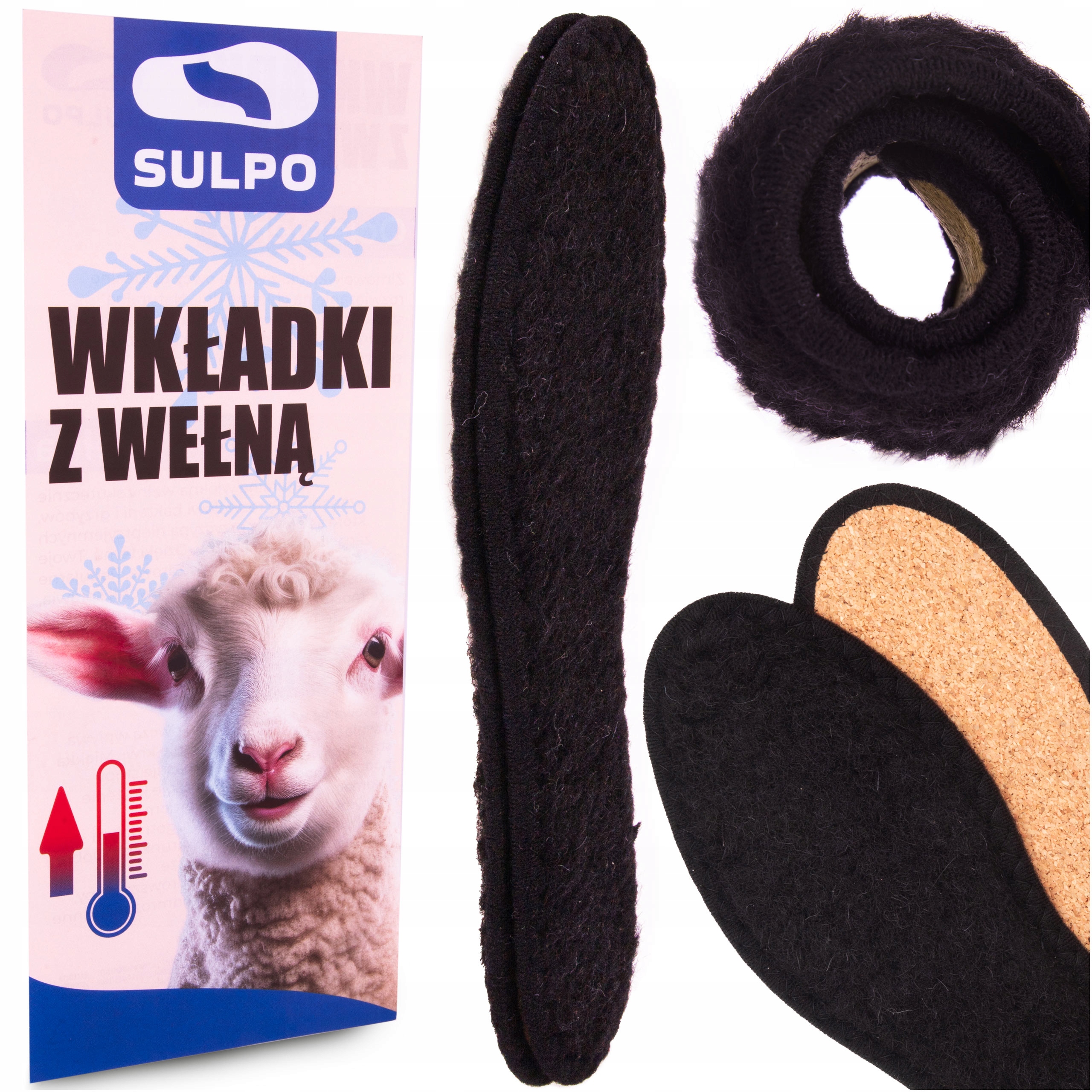 Wkładki do butów dziecko ciepłe miękkie wełna czarne puszek na zimę 25