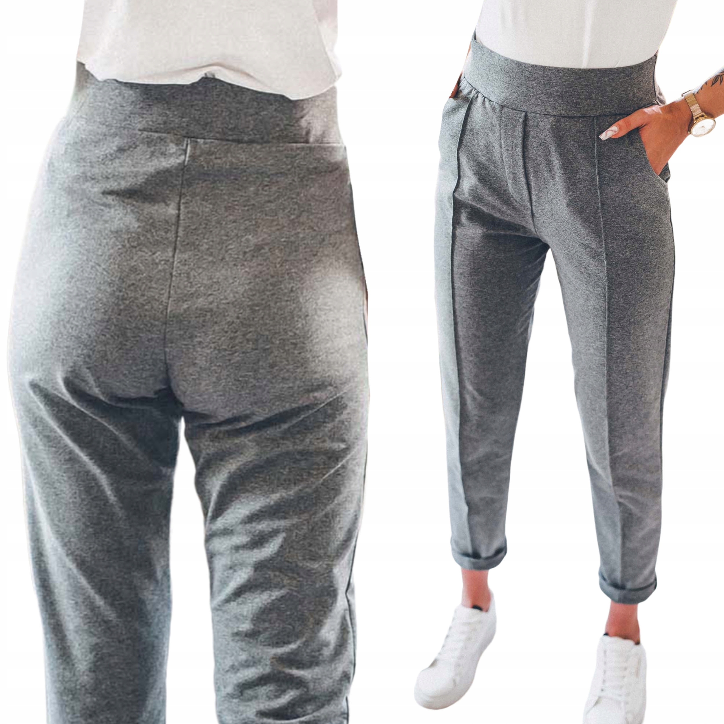 Grafitové dámské sportovní vysoké tepláky, velikost S