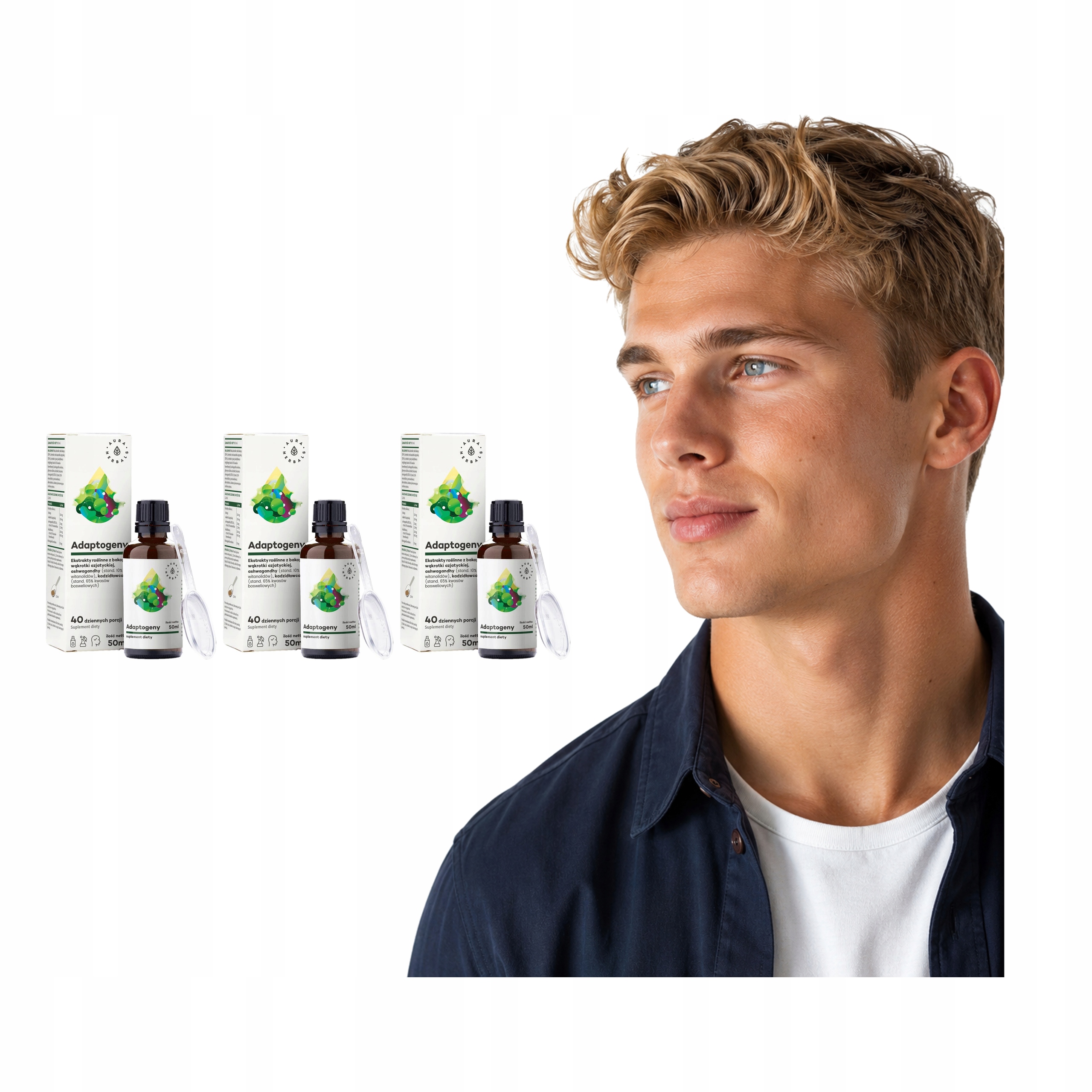 3x Witanolidy 10% Ashwagandha Aura Herbals Kadzidłowiec Krople 50 ml Vege
