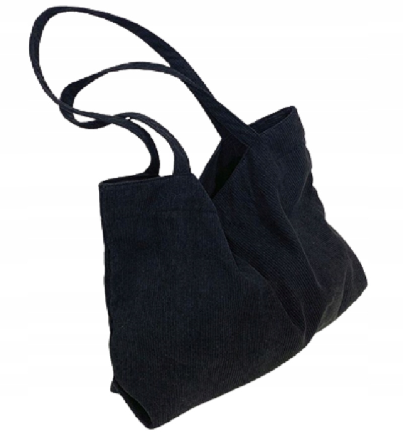 TORBA MŁODZIEŻOWA CZARNA NA RAMIĘ DUŻA MIEJSKA SZTRUKSOWA MOCNA PORZĄDNA Marka bez marki