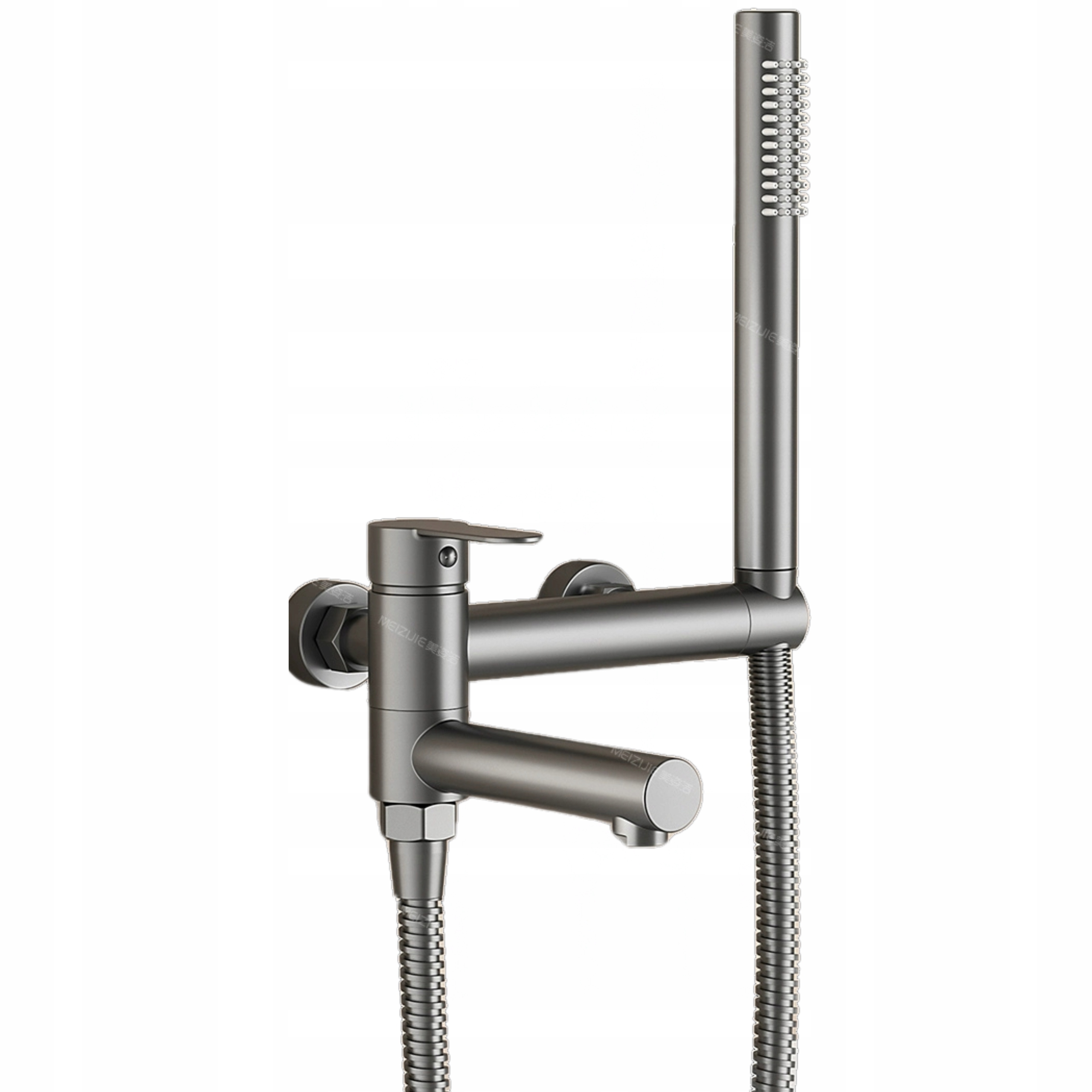 Vaňová nástenná sprchová batéria, skladací výtok, šedo-medená vaňa