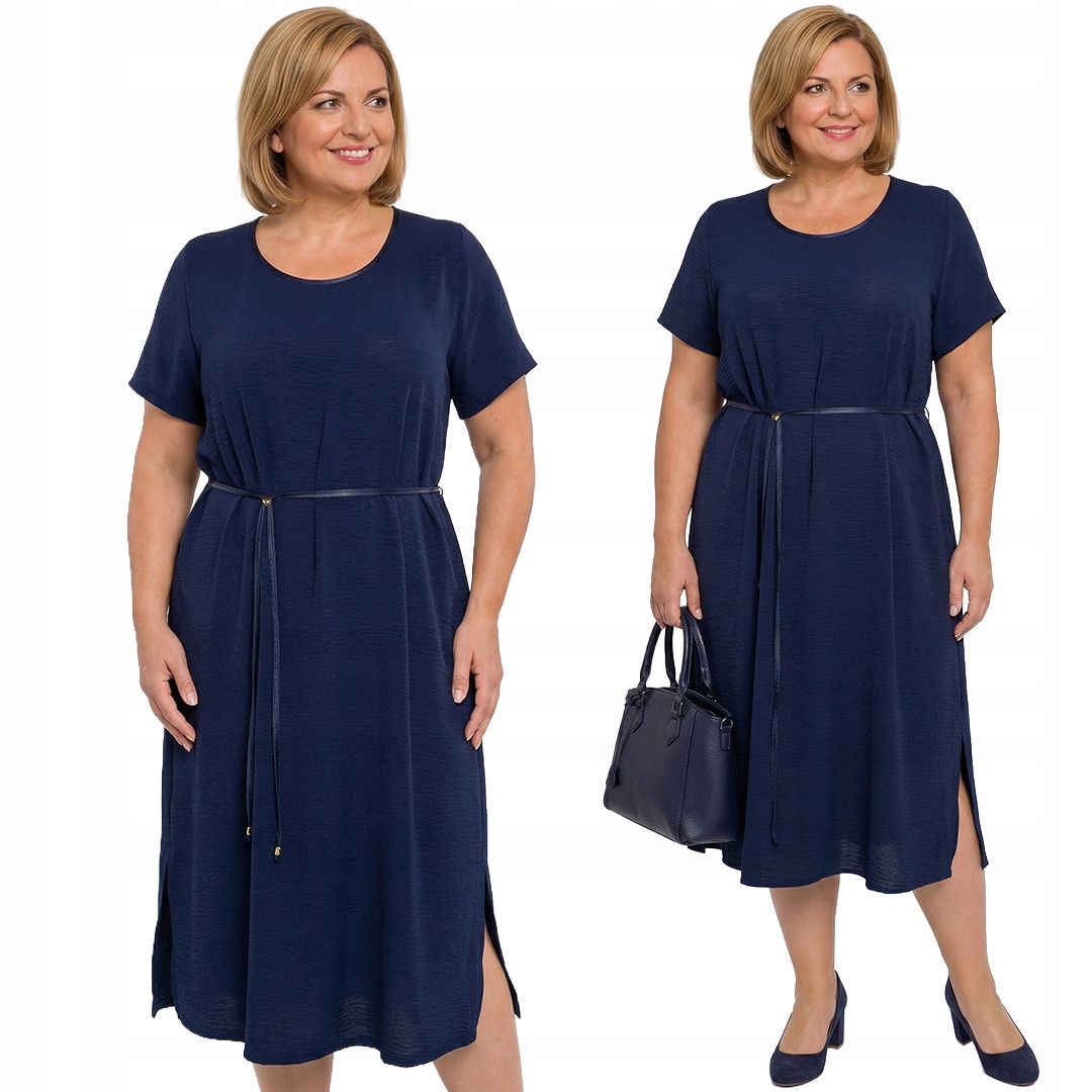 Tmavě modrá šaty s páskem plus size velikost 62