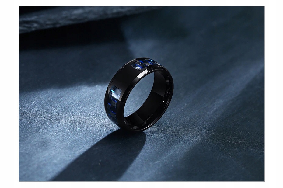 CZARNA OBRĄCZKA SYGNET PIERŚCIONEK WŁÓKNO WĘGLOWE DRZEWO ŻYCIA R20 Materiał stal