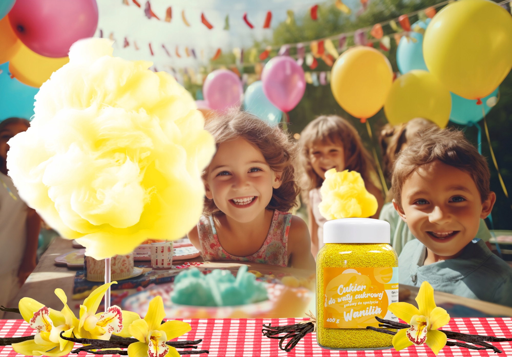 CUKIER DO WATY CUKROWEJ 400g żółty WANILIOWY wata Kod producenta CUKIER DO WATY CUKROWEJ ŻÓŁTY 400g WANILIOWY