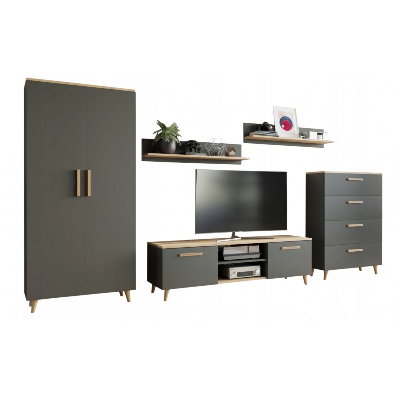 Nábytek antracit artisan Nábytková Stěna Nord 2 dub Salon skandinávský styl