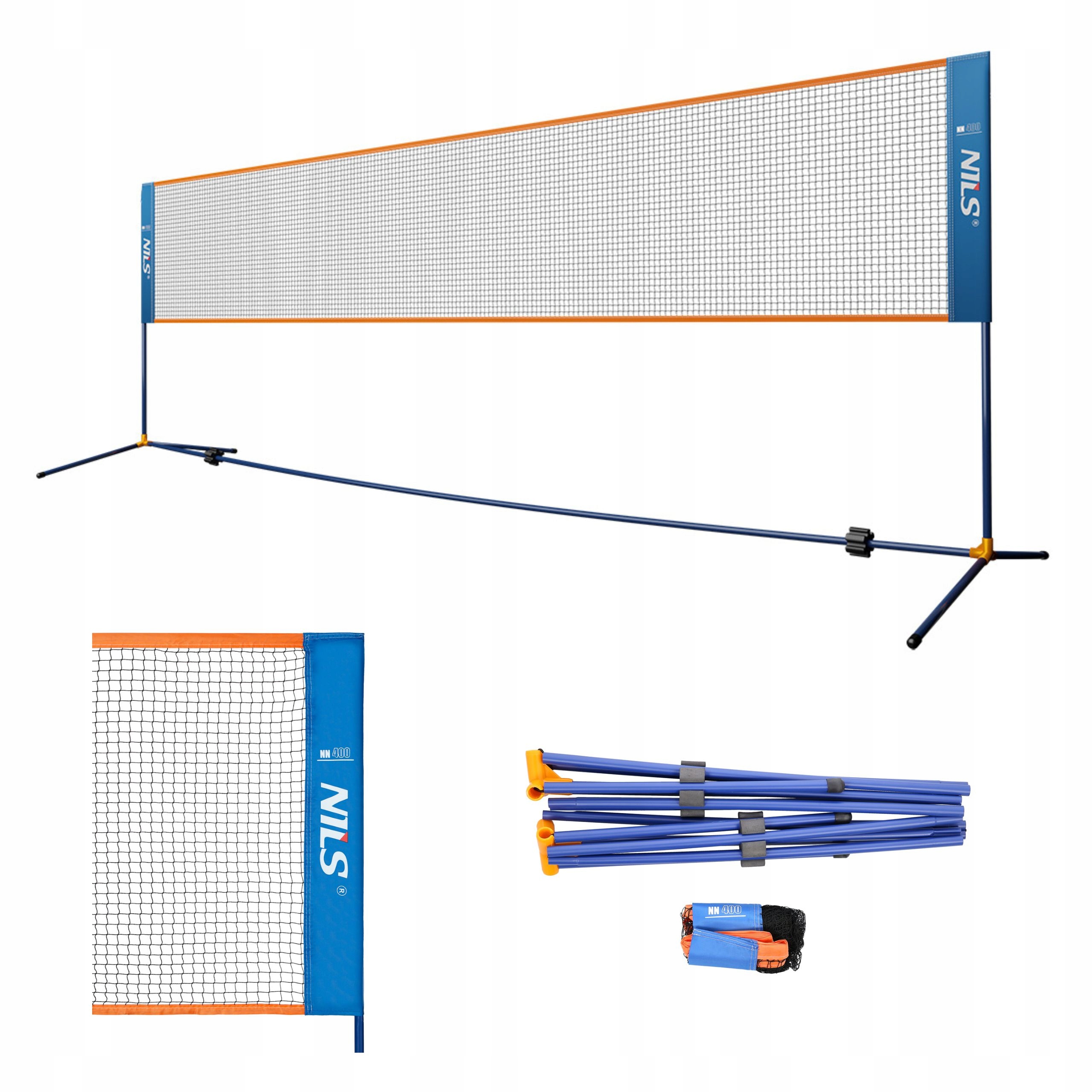 Trwała siatka 400x155cm do gry w badmintona słupki pokrowiec Nils NN400