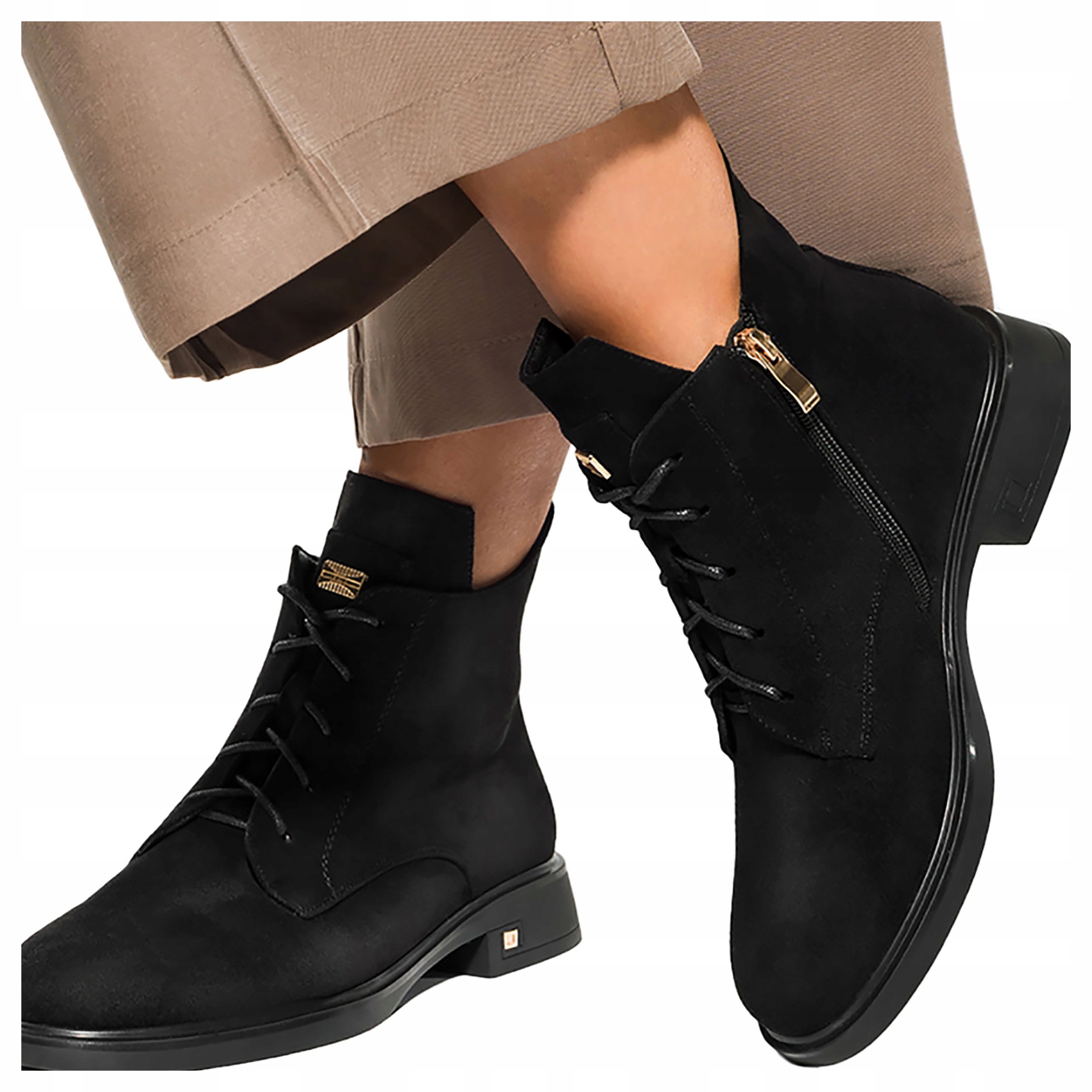 Dámské Kotníkové Boty Černé Na Ozdobném Nízkém Kotníku, Šněrovací Boty, velikost 37