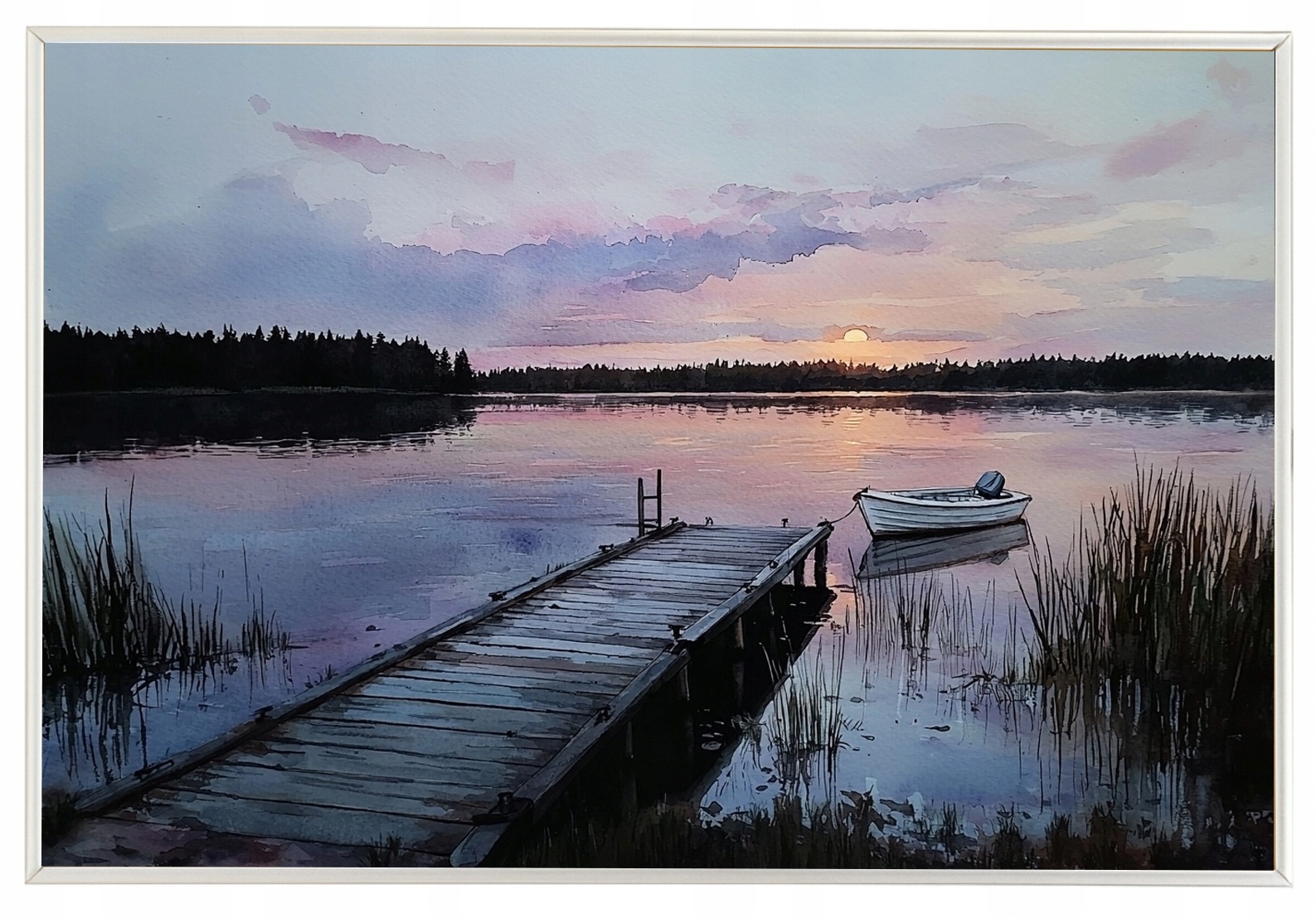 Hliníkový Plakát Na Plakát Krajiny Jezero Rámeček Plátkové Stěny Loď Slunce 60x40