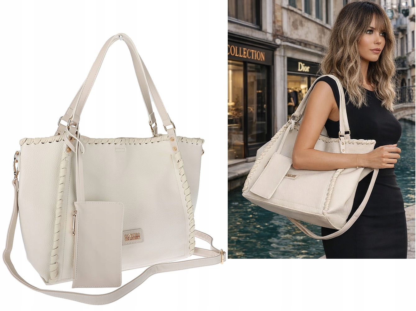 Dámská kabelka A4 loďka Shopper Taška přes rameno Pošťačka CC6692 Béžová