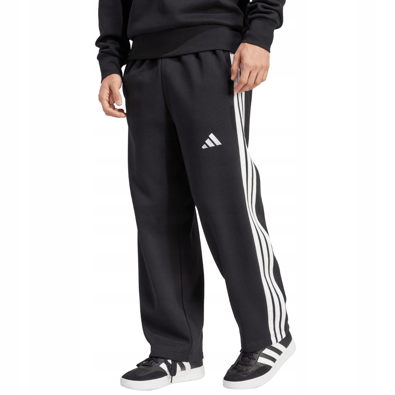 Pánské kalhoty adidas Essentials Three Stripes Fleece Wide Leg černé JM1