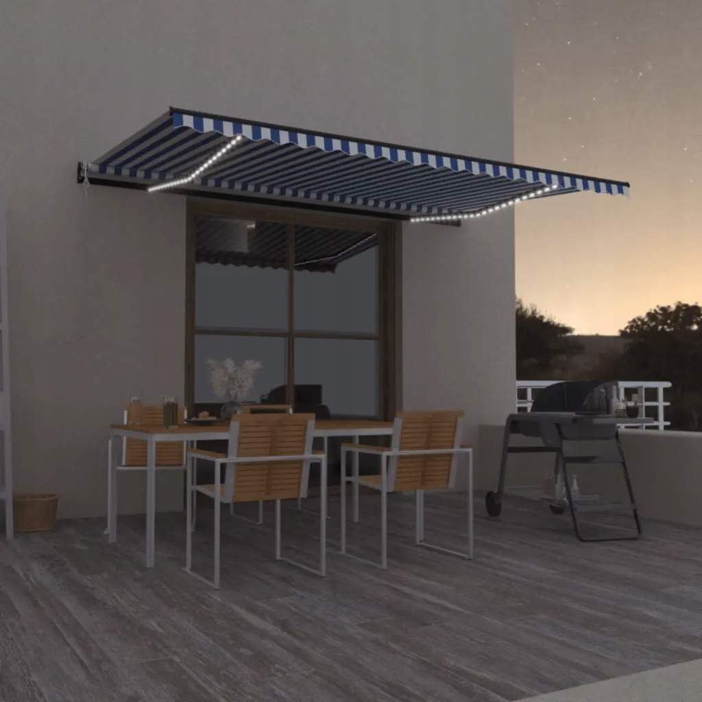 Automatická markýza Led a senzor větru 500 x 300 cm modrobílá Modrá 3069151