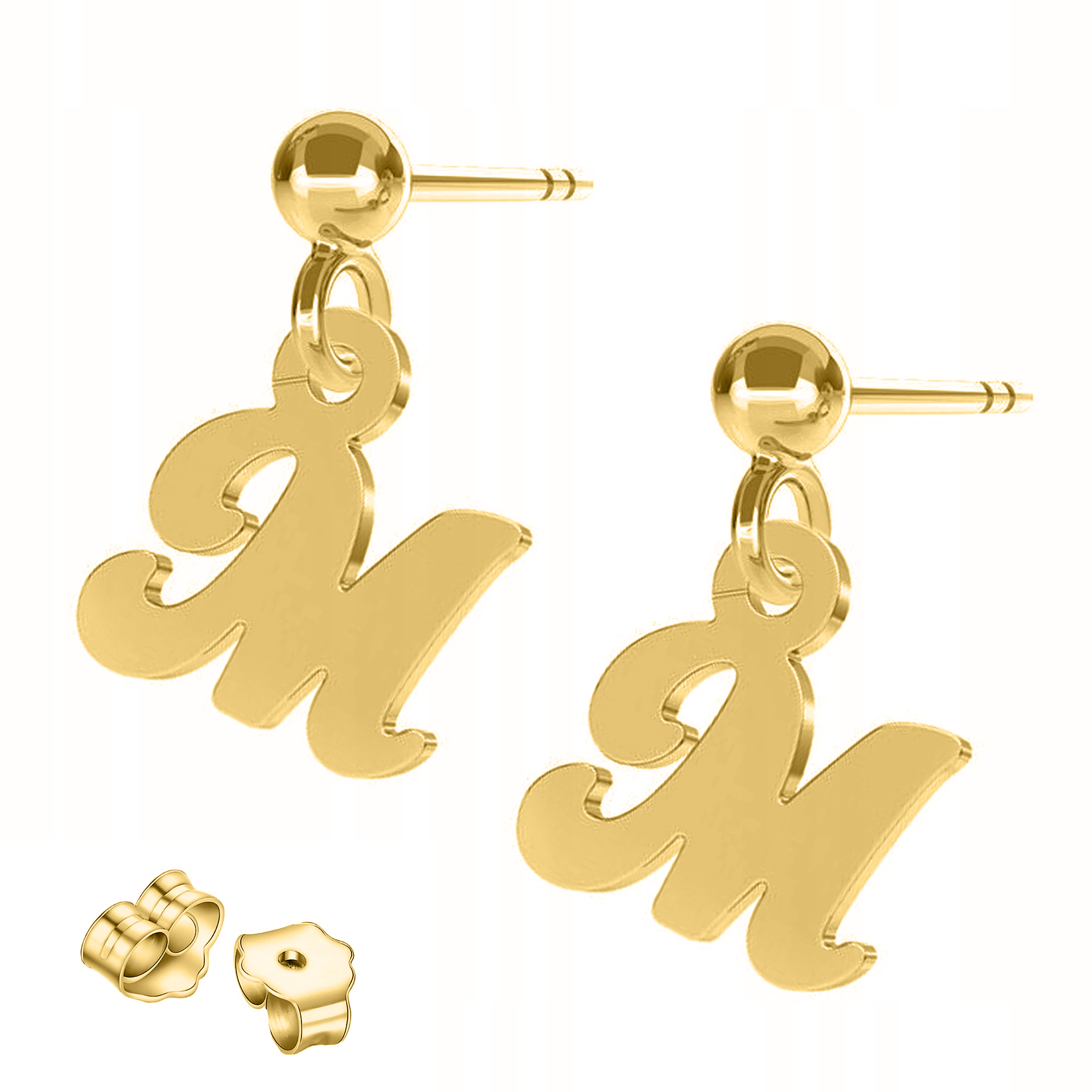 Zlaté Náušnice s iniciálami písmen M Stříbro 925