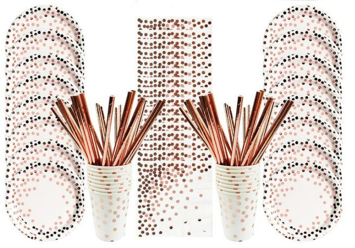 

Zestaw kubki talerzyki urodziny rose gold słomki