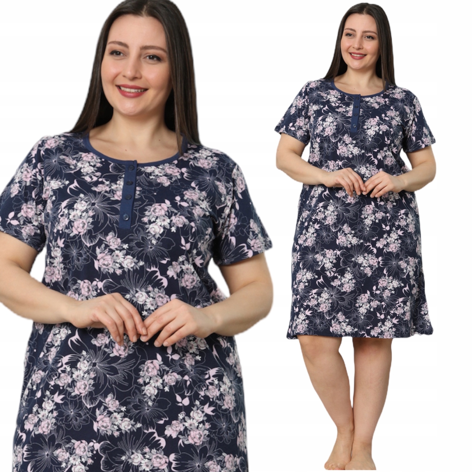 

Koszula Nocna Duze Rozmiary Krótki RĘKAW/4 Guziki