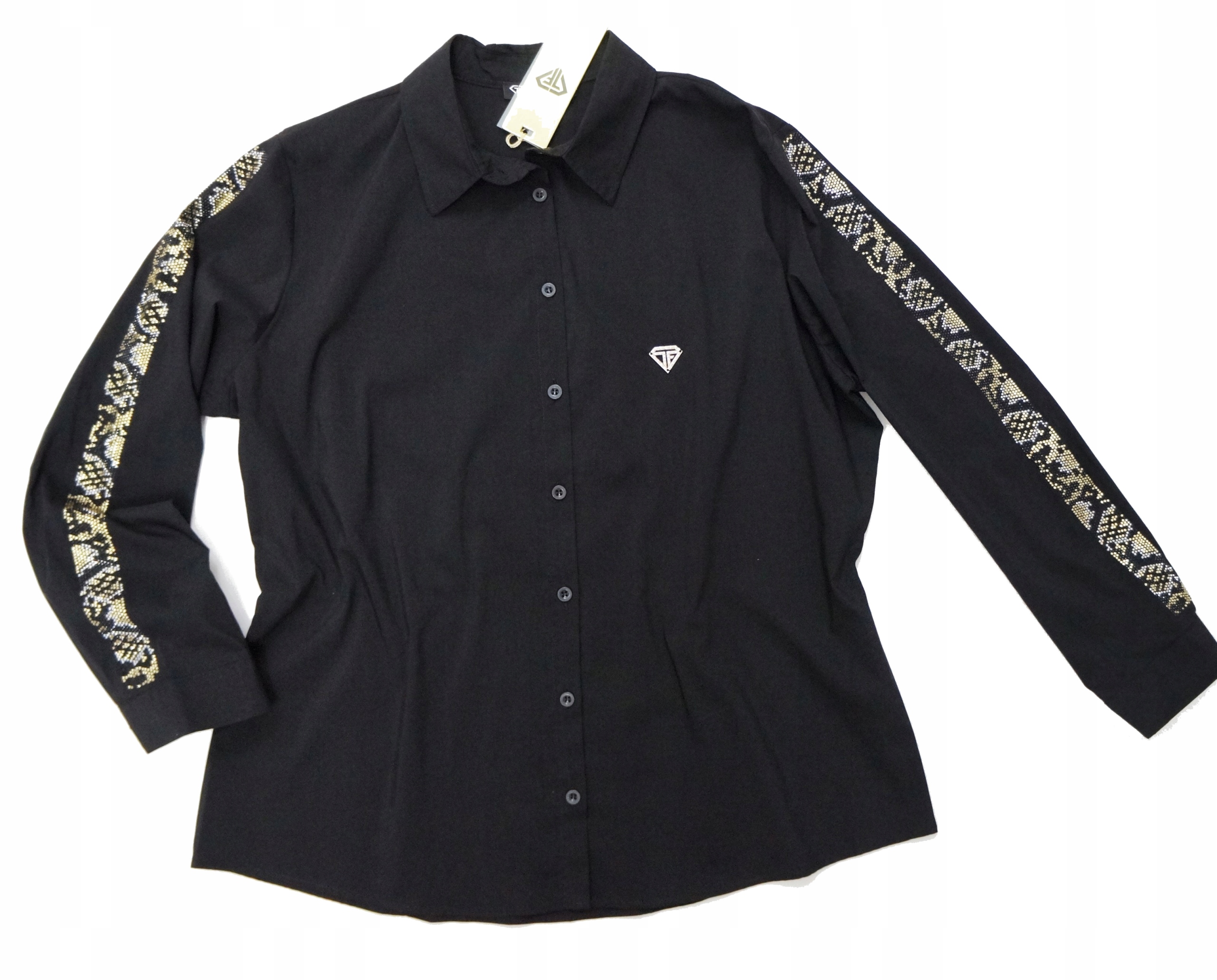 Módní Bavlněná Košile Typu Bižuterní, Černá, Kvalita 48