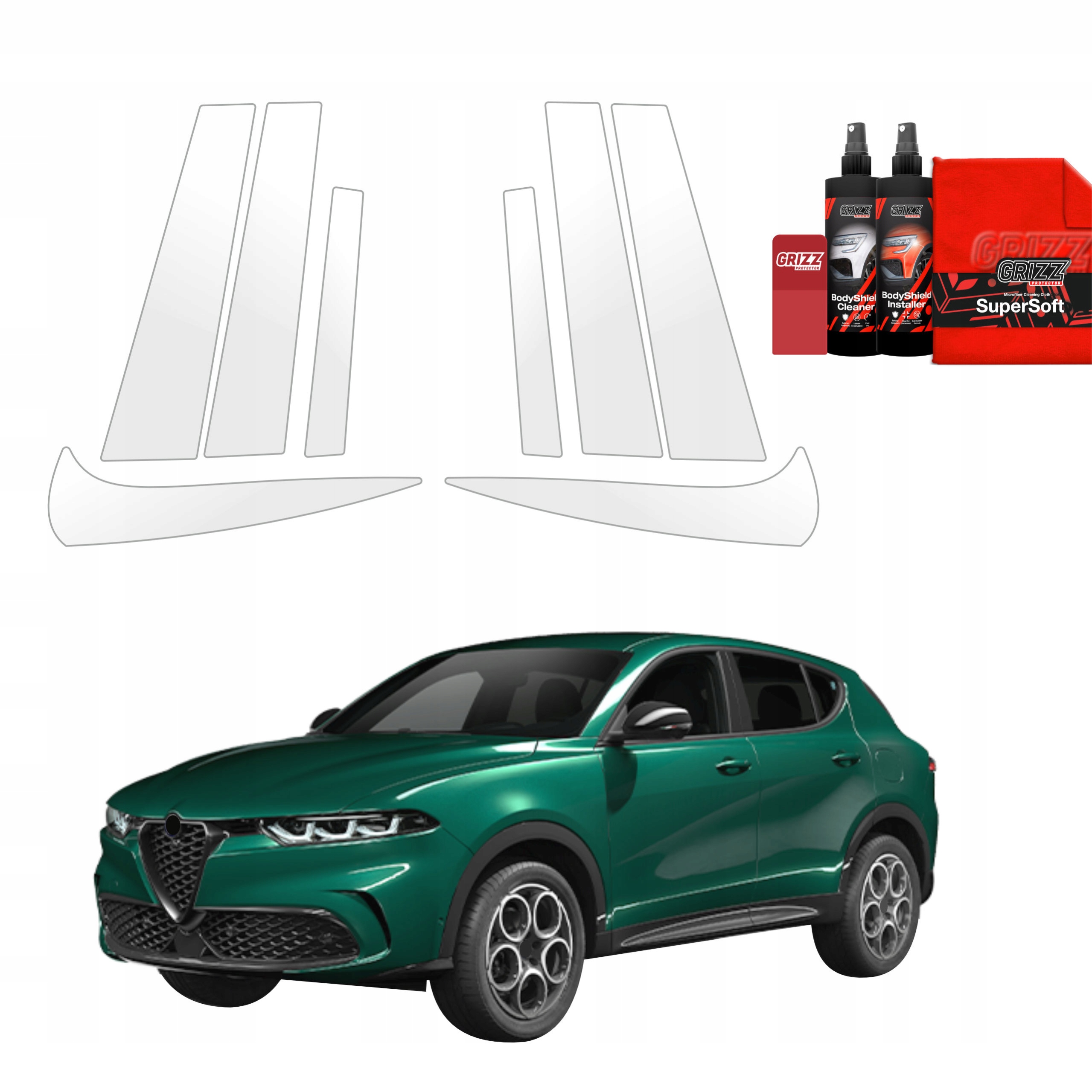8v1 Fólie Ppf dýha na sloupky pro Alfa Romeo Tonale (2022-2025) Grizz