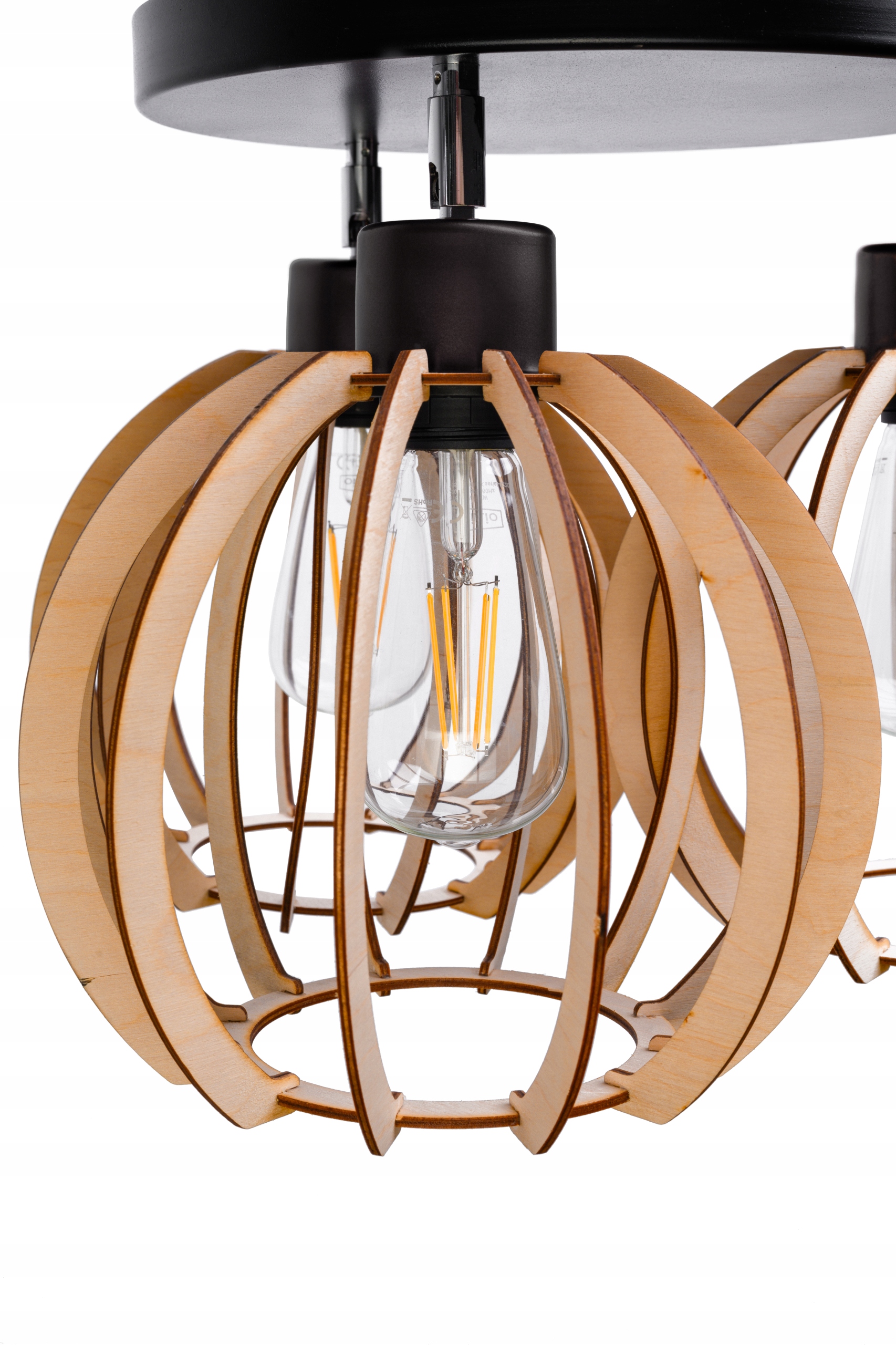 LAMPA WISZĄCA SUFITOWA ŻYRANDOL KULA DREWNIANA Kolor czarny