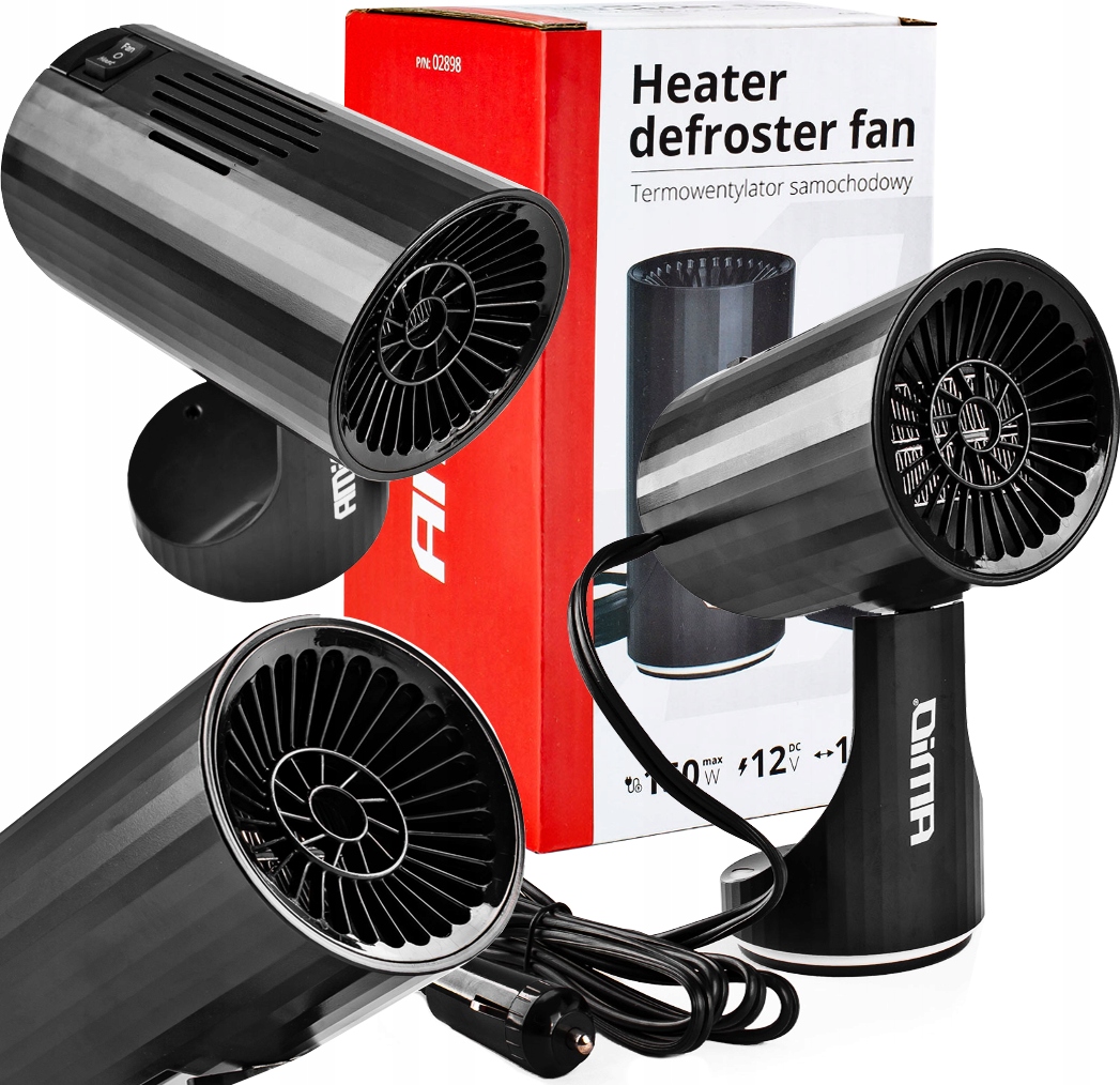 GRZEJNIK SAMOCHODOWY ODMRAŻACZ DO SZYB 12V 150W FARELKA TERMOWENTYLATOR
