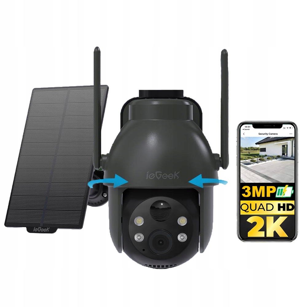 2K Venkovní monitorovací kamera s akumulátorem Bezdrátová kamera Zoom