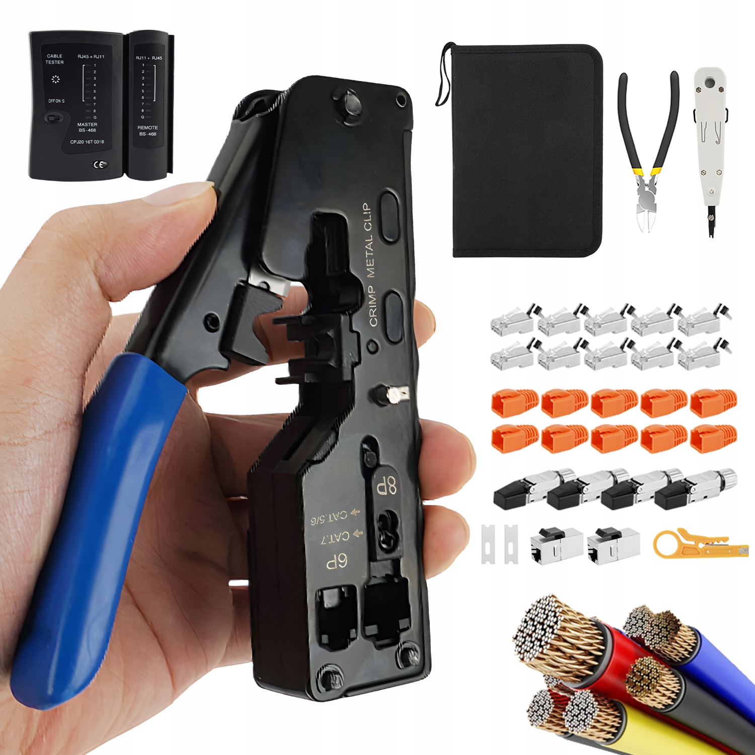 Sada Síťových Nástrojů Průchozí Svorka RJ45 CAT7/CAT6 Tester Pouzdro