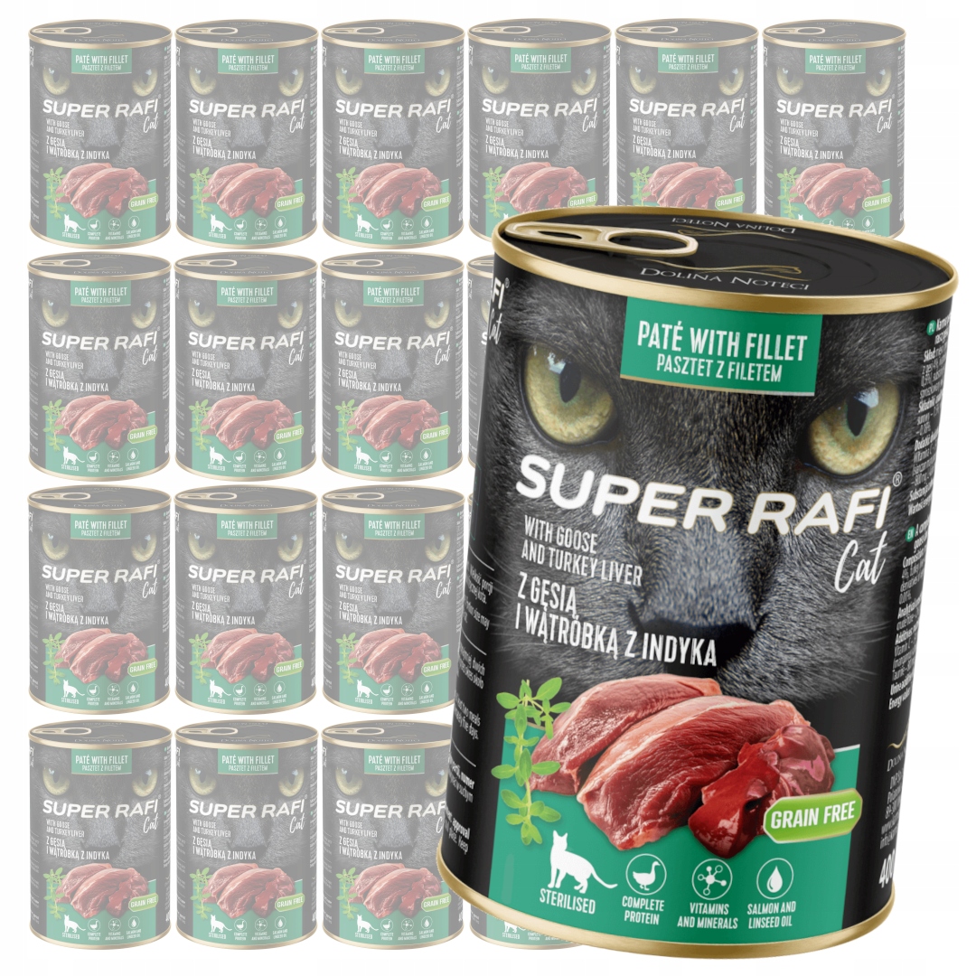 Levně Rafi Cat 24x400g Krmivo pro sterilizované kočky Husí krůtí játra