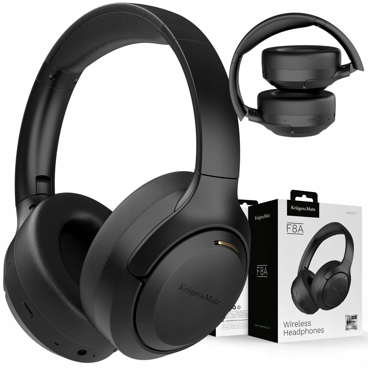 Kruger&Matz F8A Bezdrátová sluchátka přes uši s Anc Bluetooth Černá