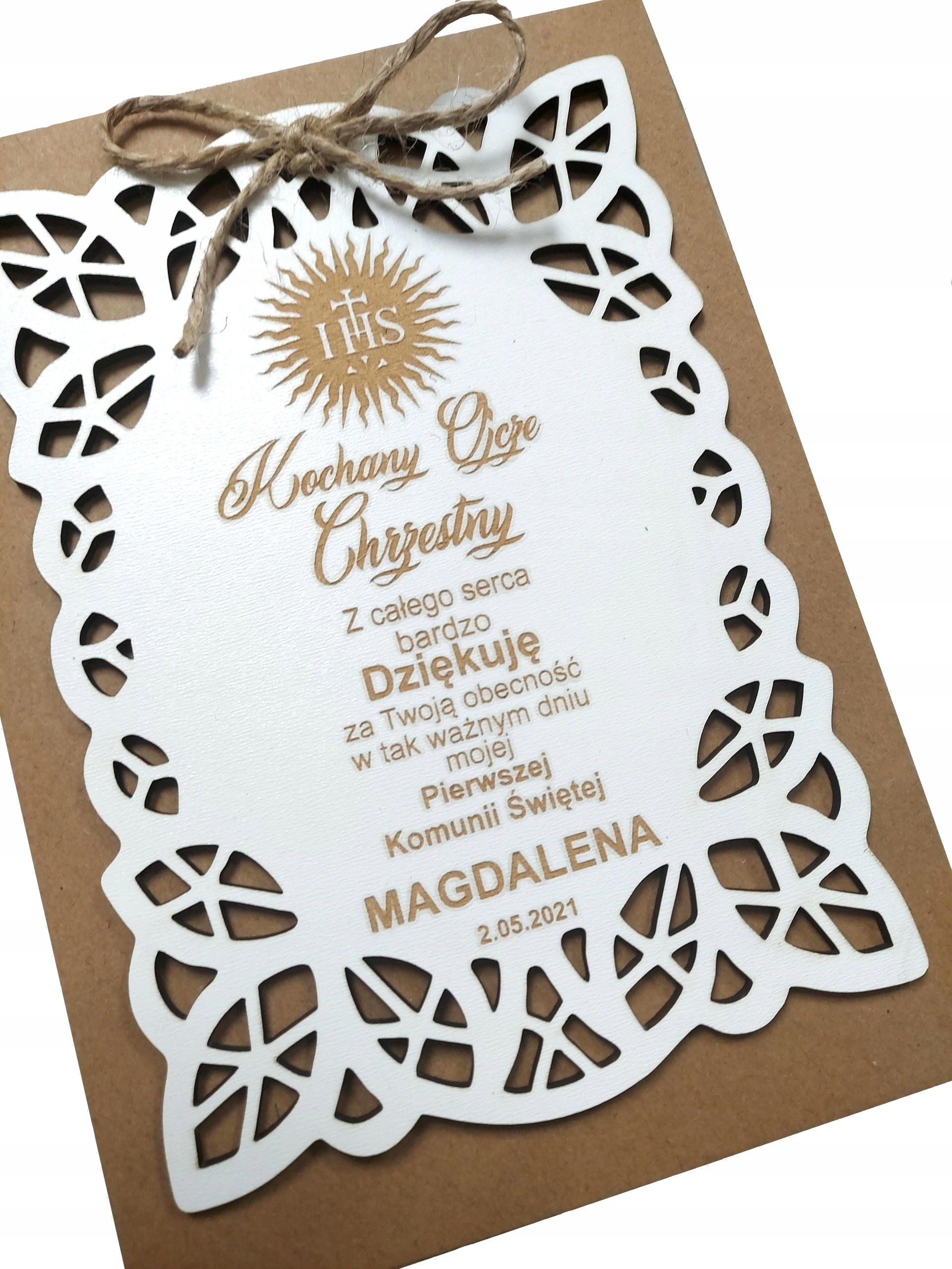 KOMUNIA drewniane podziękowanie dla CHRZESTNYCH Okazje komunia