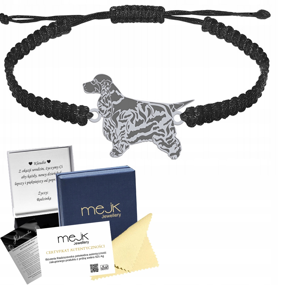Stříbrný náramek s kokršpanělem, anglický 925 Makramé – Dedikace Bonus